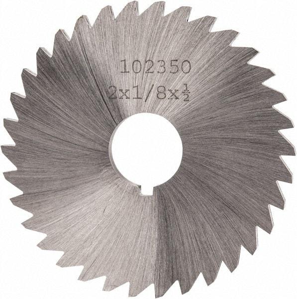 Made in USA - 2" Diam x 1/8" Blade Thickness x 1/2" Arbor Hole Diam, 34 Tooth Slitting and Slotting Saw - Arbor Connection, Right Hand, Uncoated, High Speed Steel, Concave Ground, Contains Keyway - Apex Tool & Supply