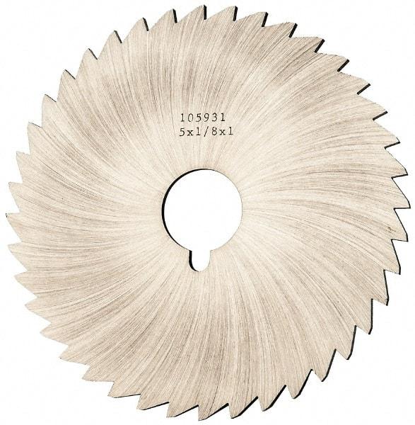 Made in USA - 5" Diam x 1/8" Blade Thickness x 1" Arbor Hole Diam, 40 Tooth Slitting and Slotting Saw - Arbor Connection, Right Hand, Uncoated, High Speed Steel, Concave Ground, Contains Keyway - Apex Tool & Supply