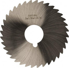 Made in USA - 5" Diam x 1/8" Blade Thickness x 1-1/4" Arbor Hole Diam, 40 Tooth Slitting and Slotting Saw - Arbor Connection, Right Hand, Uncoated, High Speed Steel, Concave Ground, Contains Keyway - Apex Tool & Supply