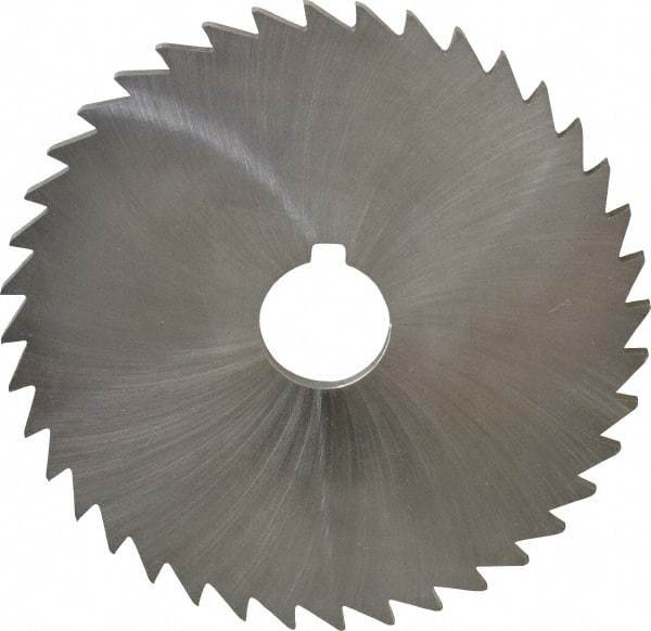 Made in USA - 5" Diam x 3/16" Blade Thickness x 1" Arbor Hole Diam, 36 Tooth Slitting and Slotting Saw - Arbor Connection, Right Hand, Uncoated, High Speed Steel, Concave Ground, Contains Keyway - Apex Tool & Supply