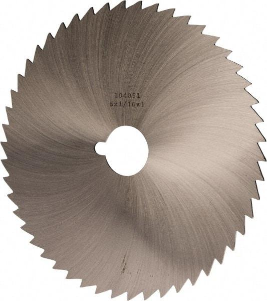 Made in USA - 6" Diam x 1/16" Blade Thickness x 1" Arbor Hole Diam, 50 Tooth Slitting and Slotting Saw - Arbor Connection, Right Hand, Uncoated, High Speed Steel, Concave Ground, Contains Keyway - Apex Tool & Supply