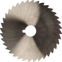 Made in USA - 6" Diam x 1/8" Blade Thickness x 1" Arbor Hole Diam, 44 Tooth Slitting and Slotting Saw - Arbor Connection, Right Hand, Uncoated, High Speed Steel, Concave Ground, Contains Keyway - Apex Tool & Supply