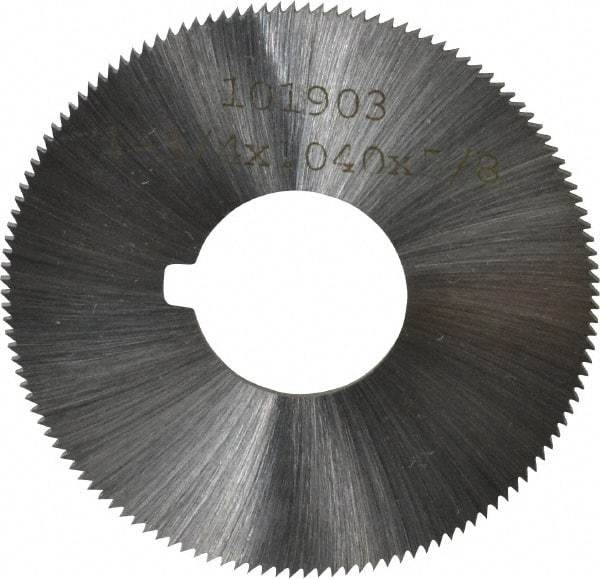 Made in USA - 1-3/4" Diam x 0.04" Blade Thickness x 5/8" Arbor Hole Diam, 132 Tooth Slitting and Slotting Saw - Arbor Connection, Right Hand, Uncoated, High Speed Steel, Concave Ground, Contains Keyway - Apex Tool & Supply