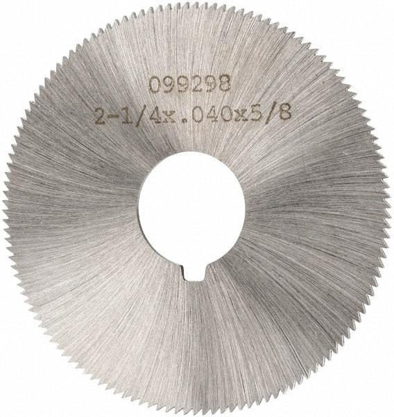 Made in USA - 2-1/4" Diam x 0.04" Blade Thickness x 5/8" Arbor Hole Diam, 132 Tooth Slitting and Slotting Saw - Arbor Connection, Right Hand, Uncoated, High Speed Steel, Concave Ground, Contains Keyway - Apex Tool & Supply