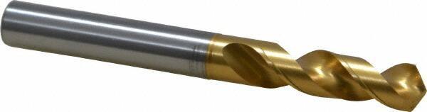OSG - 9.75106mm 120° Spiral Flute Vanadium High Speed Steel Screw Machine Drill Bit - TiN Finish, Right Hand Cut, 43mm Flute Length, 93mm OAL, Faceted Point, Straight Shank - Apex Tool & Supply