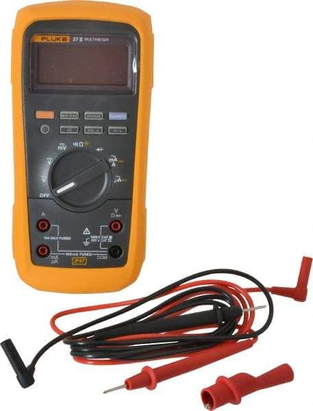 Fluke - 27-II, CAT IV, CAT III, 1,000 VAC/VDC, Digital True RMS Auto Ranging Manual Ranging Multimeter - 50 mOhm, Measures Voltage, Capacitance, Current, Frequency, Resistance - Apex Tool & Supply