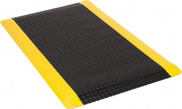 Wearwell - 5' Long x 3' Wide, Dry Environment, Anti-Fatigue Matting - Black with Yellow Borders, Vinyl with Urethane Sponge Base, Beveled on 4 Sides - Apex Tool & Supply