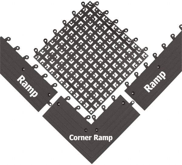 Wearwell - 18" Long x 18" Wide x 7/8" Thick, Anti-Fatigue Modular Matting Open Grid - Male & Female, 4 Interlocking Sides, Charcoal, For Dry & Wet Areas, Series 558 - Apex Tool & Supply