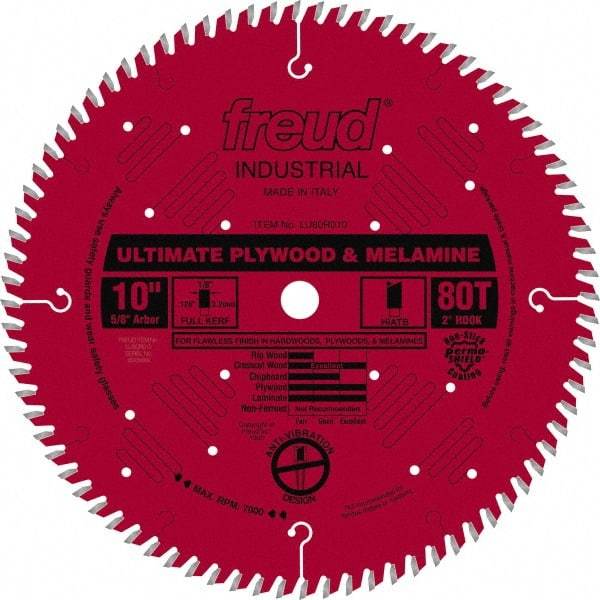 Freud - 10" Diam, 5/8" Arbor Hole Diam, 80 Tooth Wet & Dry Cut Saw Blade - Carbide-Tipped, Standard Round Arbor - Apex Tool & Supply