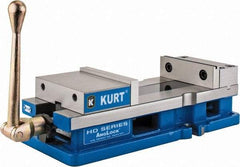 Kurt - 6" Jaw Width, 9-1/16" Jaw Opening Capacity, Horizontal Stationary Machine Vise - Manual Operation, 5,250 Lb Capacity, 1 Station, 18.32" Long x 4.86" High x 1-31/64" Deep, 1.735" Jaw Height, 5,250 Lb Max Clamp Force - Apex Tool & Supply
