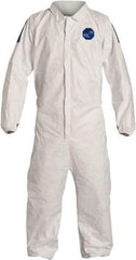 Dupont - Size M Film Laminate General Purpose Coveralls - White/Blue, Zipper Closure, Elastic Cuffs, Elastic Ankles, Serged Seams, Hazard Level D & C - Apex Tool & Supply