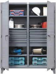 Strong Hold - 6 Shelf 8 Bin Locking Storage Cabinet - Steel, 60" Wide x 24" Deep x 78" High, Dark Gray - Apex Tool & Supply