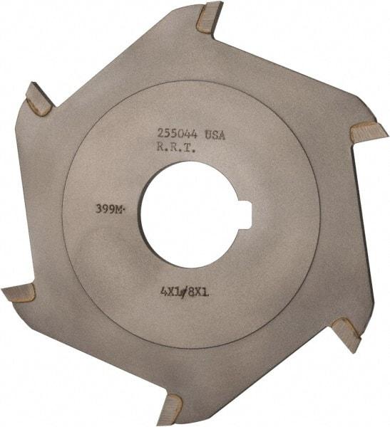 Made in USA - 4" Diam x 1/8" Blade Thickness x 1" Arbor Hole Diam, 6 Tooth Slitting and Slotting Saw - Arbor Connection, Right Hand, Uncoated, Carbide-Tipped, Contains Keyway - Apex Tool & Supply