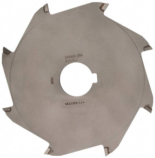 Made in USA - 6" Diam x 1/8" Blade Thickness x 1-1/4" Arbor Hole Diam, 8 Tooth Slitting and Slotting Saw - Arbor Connection, Right Hand, Uncoated, Carbide-Tipped, Contains Keyway - Apex Tool & Supply