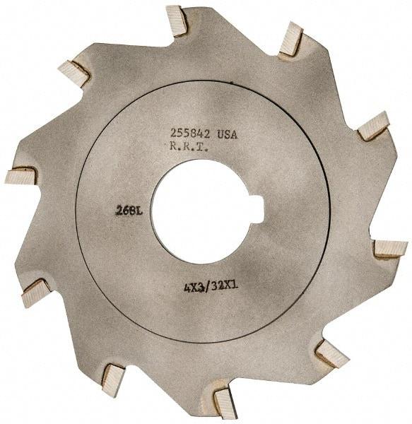 Made in USA - 4" Diam x 3/32" Blade Thickness x 1" Arbor Hole Diam, 10 Tooth Slitting and Slotting Saw - Arbor Connection, Right Hand, Uncoated, Carbide-Tipped, Contains Keyway - Apex Tool & Supply