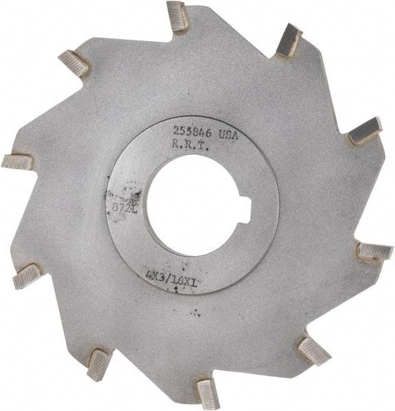 Made in USA - 4" Diam x 3/16" Blade Thickness x 1" Arbor Hole Diam, 10 Tooth Slitting and Slotting Saw - Arbor Connection, Right Hand, Uncoated, Carbide-Tipped, Contains Keyway - Apex Tool & Supply