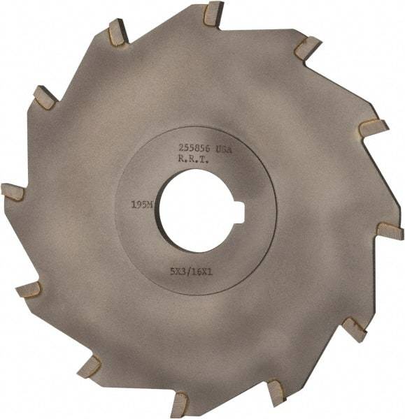 Made in USA - 5" Diam x 3/16" Blade Thickness x 1" Arbor Hole Diam, 12 Tooth Slitting and Slotting Saw - Arbor Connection, Right Hand, Uncoated, Carbide-Tipped, Contains Keyway - Apex Tool & Supply