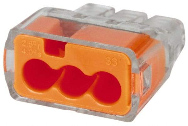 Ideal - 3 Port, 18 to 12 AWG Compatible, Push-In Wire Connector - 0.78" OAL x 0.69" OAW x 0.38" OAH, Orange - Apex Tool & Supply