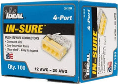 Ideal - 4 Port, 18 to 12 AWG Compatible, Push-In Wire Connector - 0.78" OAL x 0.82" OAW x 0.38" OAH, Yellow - Apex Tool & Supply