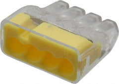 Ideal - 4 Port, 18 to 12 AWG Compatible, Push-In Wire Connector - 0.78" OAL x 0.82" OAW x 0.38" OAH, Yellow - Apex Tool & Supply