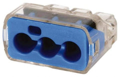 Ideal - 3 Port, 14 to 10 AWG Compatible, Push-In Wire Connector - 0.78" OAL x 0.086" OAW x 0.45" OAH, Blue - Apex Tool & Supply