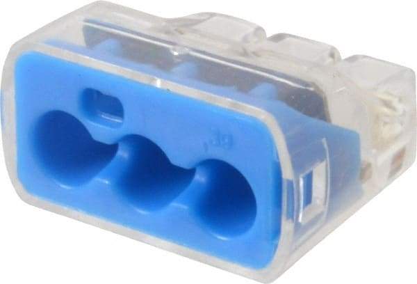 Ideal - 3 Port, 14 to 10 AWG Compatible, Push-In Wire Connector - 0.78" OAL x 0.086" OAW x 0.45" OAH, Blue - Apex Tool & Supply