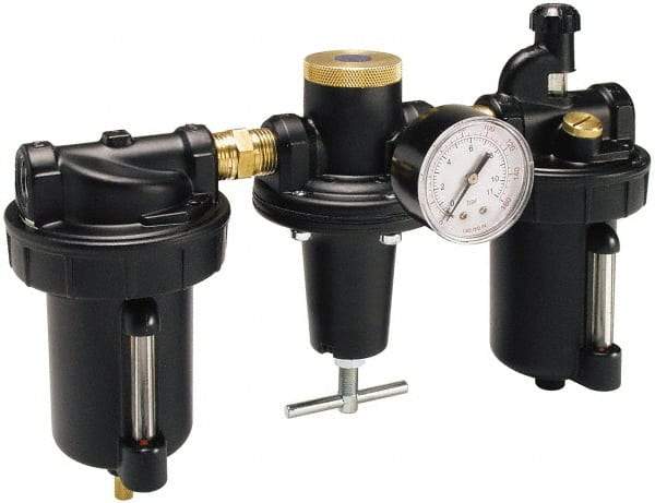 Parker - 1" NPT Port Heavy Duty 3 Piece Filter-Regulator-Lubricator FRL Unit - Metal Bowl, 240 SCFM, 250 Max psi, 13" High, Automatic Drain - Apex Tool & Supply