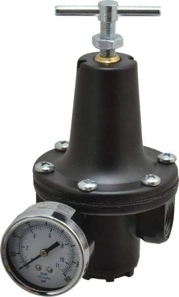 Parker - 1/2 NPT Port, 300 CFM, Zinc Heavy-Duty T-Handle Regulator - 2 to 125 psi Range, 300 Max psi Supply Pressure, 1/4" Gauge Port Thread, 3-1/2" Wide x 6-3/4" High - Apex Tool & Supply