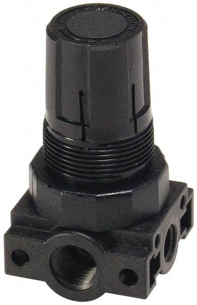 Parker - 3/8 NPT Port, Plastic Miniature Regulator - 0 to 60 psi Range, 150 Max psi Supply Pressure, 1/4" Gauge Port Thread, 2.06" Wide x 3.43" High - Apex Tool & Supply