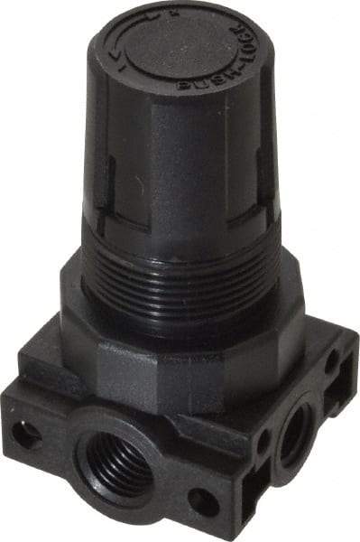 Parker - 1/4 NPT Port, Plastic Miniature Regulator - 0 to 25 psi Range, 150 Max psi Supply Pressure, 1/8" Gauge Port Thread, 1.6" Wide x 3.1" High - Apex Tool & Supply