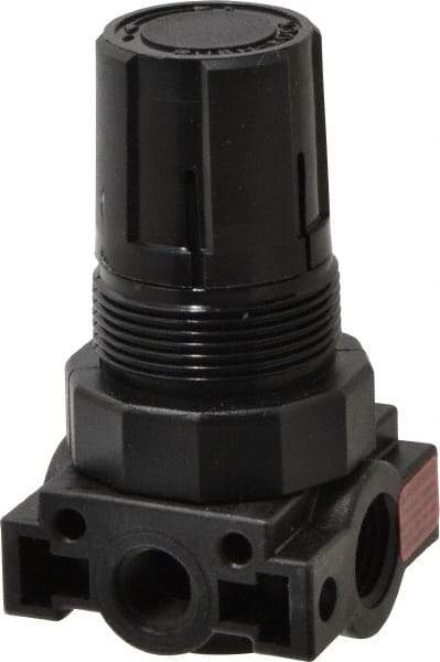 Parker - 1/4 NPT Port, Plastic Miniature Regulator - 0 to 60 psi Range, 150 Max psi Supply Pressure, 1/8" Gauge Port Thread, 1.6" Wide x 3.1" High - Apex Tool & Supply