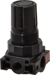 Parker - 1/4 NPT Port, Plastic Miniature Regulator - 0 to 60 psi Range, 150 Max psi Supply Pressure, 1/8" Gauge Port Thread, 1.6" Wide x 3.1" High - Apex Tool & Supply