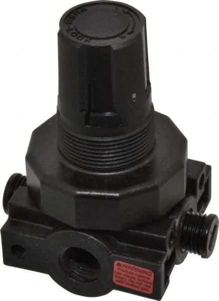 Parker - 1/4 NPT Port, Plastic Miniature Regulator - 0 to 25 psi Range, 150 Max psi Supply Pressure, 1/4" Gauge Port Thread, 2.06" Wide x 3.43" High - Apex Tool & Supply