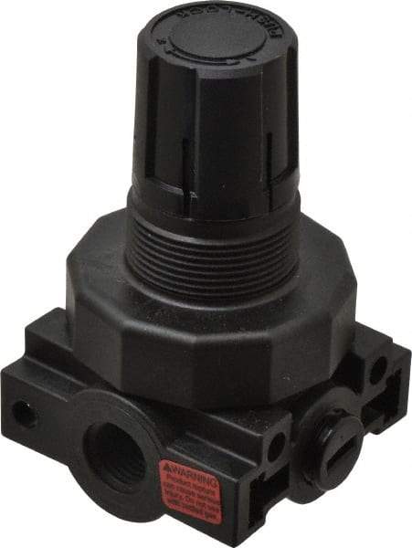 Parker - 1/4 NPT Port, Plastic Miniature Regulator - 0 to 60 psi Range, 150 Max psi Supply Pressure, 1/4" Gauge Port Thread, 2.06" Wide x 3.43" High - Apex Tool & Supply