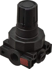 Parker - 1/4 NPT Port, Plastic Miniature Regulator - 0 to 60 psi Range, 150 Max psi Supply Pressure, 1/4" Gauge Port Thread, 2.06" Wide x 3.43" High - Apex Tool & Supply