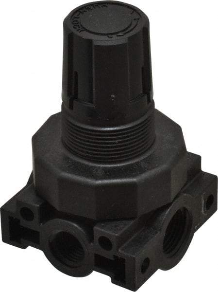 Parker - 3/8 NPT Port, Plastic Miniature Regulator - 0 to 60 psi Range, 150 Max psi Supply Pressure, 1/4" Gauge Port Thread, 2.06" Wide x 3.43" High - Apex Tool & Supply