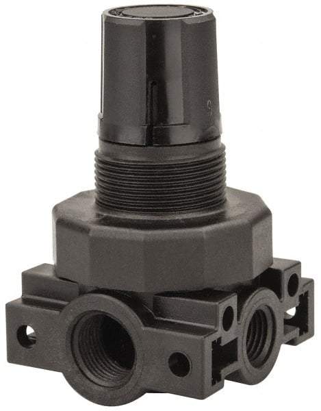 Parker - 3/8 NPT Port, Plastic Miniature Regulator - 0 to 125 psi Range, 150 Max psi Supply Pressure, 1/4" Gauge Port Thread, 2.06" Wide x 3.43" High - Apex Tool & Supply