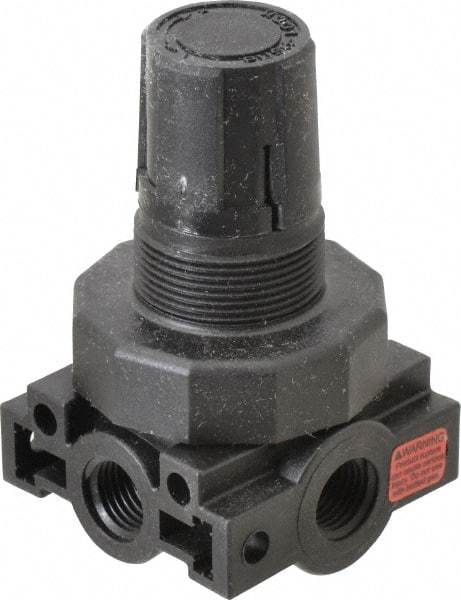 Parker - 1/4 NPT Port, Plastic Miniature Regulator - 0 to 60 psi Range, 150 Max psi Supply Pressure, 1/4" Gauge Port Thread, 2.06" Wide x 3.43" High - Apex Tool & Supply