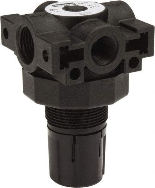 Parker - 3/8 NPT Port, Plastic Miniature Regulator - 0 to 125 psi Range, 150 Max psi Supply Pressure, 1/4" Gauge Port Thread, 2.06" Wide x 3.43" High - Apex Tool & Supply