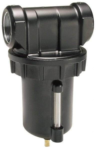 Parker - 1" Port, 8.8" High x 4.9" Wide Heavy Duty Filter with Zinc Bowl, Manual Drain - 240 SCFM, 250 Max psi, 150°F Max Temp, 16 oz Bowl Capacity - Apex Tool & Supply