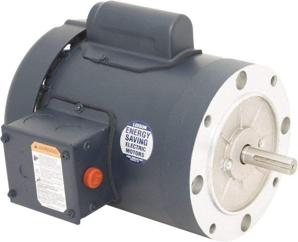 Leeson - 1/3 Max hp, 1,500 Max RPM, Electric AC DC Motor - 110/220 V Input, Single Phase, 56C Frame, 5/8" Shaft Diam, C-Face Mount, TEFC Enclosure - Apex Tool & Supply
