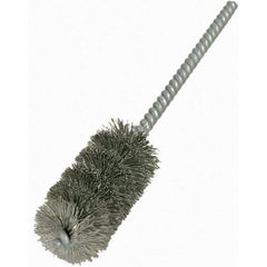 Brush Research Mfg. - 1" Diam Helical Stainless Steel Tube Brush - Single Spiral, 0.008" Filament Diam, 2" Brush Length, 6" OAL, 0.22" Diam Galvanized Steel Shank - Apex Tool & Supply