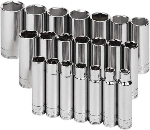SK - 21 Piece 1/2" Drive Deep Socket Set - 6 Points, 10 to 32mm, Metric Measurement Standard - Apex Tool & Supply