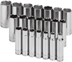 SK - 21 Piece 1/2" Drive Deep Socket Set - 6 Points, 10 to 32mm, Metric Measurement Standard - Apex Tool & Supply