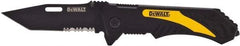 DeWALT - 3-1/4" Blade, 8" OAL, Partially Serrated Clip Point Folding Knife - 4-1/2" Closed Length, Plastic, 1 Blade, 1 Edge - Apex Tool & Supply