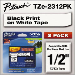 Brother - 1/2" Wide x 314.4" Long, White Plastic/Paper Tape Cassette - For Label Maker - Apex Tool & Supply