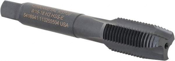 Kennametal - 9/16-18, 3 Flute, Oxide Finish, Vanadium High Speed Steel Spiral Point Tap - Plug Chamfer, Right Hand Thread, 3-19/32" OAL, 25.4mm Thread Length, 10.9mm Shank Diam, Series GOtap - Exact Industrial Supply