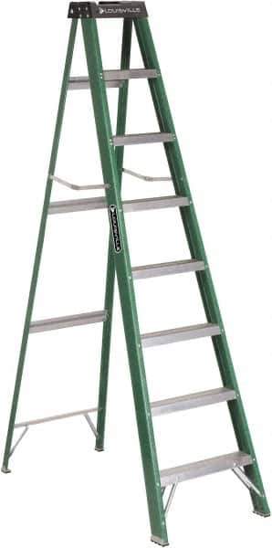 Louisville - 7 Steps, 8' High, Type II Rating, Fiberglass Step Ladder - 225 Lb Capacity, 24-13/16" Base Width - Apex Tool & Supply