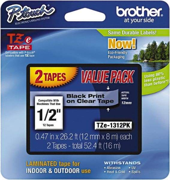 Brother - 1/2" Wide x 314.4" Long, Clear Plastic/Paper Tape Cassette - For Label Maker - Apex Tool & Supply