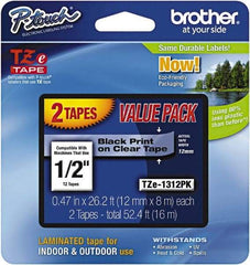 Brother - 1/2" Wide x 314.4" Long, Clear Plastic/Paper Tape Cassette - For Label Maker - Apex Tool & Supply